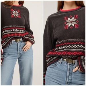 NWOT Classic Cozy Winter Holiday Christmas Snowflake Fair Isle Red Black Sweater